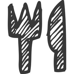 Hand Drawn Sketch of Fork and Knife Icon on Transparent Background Simple Doodle Food Symbol