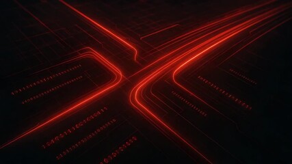 A vibrant, abstract representation of neon red lines creating a visual pattern of interconnected pathways and digital networks. - Powered by Adobe