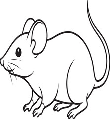 Simple black and white illustration of a mouse with long tail on white background – stock vector icon in line style