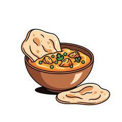 Cartoon Style Detailed Chicken Curry and Naan Bread Food Illustration