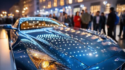 Elegant Roadster in the City: A stunning, modern roadster glistens under the city lights, attracting the gaze of passersby, embodying luxury and performance. Capturing urban elegance. - Powered by Adobe
