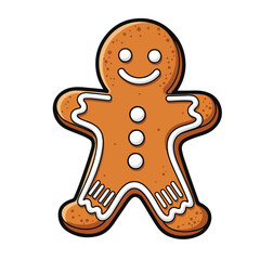 Hand Drawn Cartoon Gingerbread Man Smiling Character Christmas Cookie Illustration