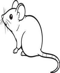 Simple black and white illustration of a mouse with long tail on white background – stock vector icon in line style