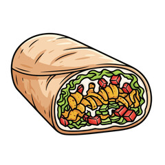 Cartoon Style Delicious Burrito Filled with Meat and Vegetable Illustration