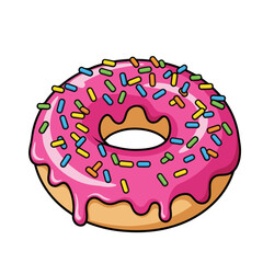 Cartoon Style Detailed Donut with Pink Frosting and Sprinkles Illustration