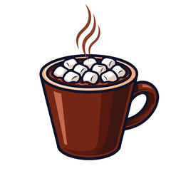 Cartoon Warm Dark Brown Hot Chocolate Drink with Marshmallow Illustration