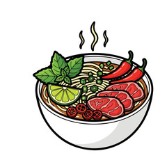 Colorful Handdrawn Pho Bowl Vietnamese Noodle Soup Dish Illustration