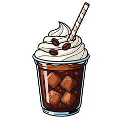 Doodle Style Refreshing Iced Coffee with Cream Drink Illustration