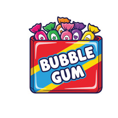 Cartoon Style Box Full of Delicious Bubble Gum Sweet Candy