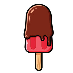 Cute Cartoon Style Detailed Ice Cream Popsicle with Chocolate Coating Dessert