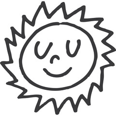Hand Drawn Smiley Sun With Closed Eyes and Jagged Rays Isolated on Transparent Background Vector Art