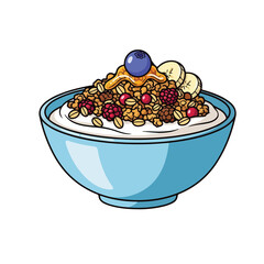 Handdrawn Delicious Cereal Bowl with Yogurt, Fruit, and Granola Illustration