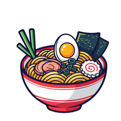 Cute Handdrawn Bowl of Ramen Noodles Japanese Asian Cuisine Illustration