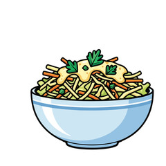Colorful Flat Illustration of Fresh Salad Bowl Meal with Dressing