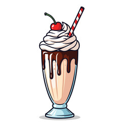 Handdrawn Creamy Milkshake with Cherry and Straw Food and Drink Illustration