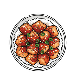 Handdrawn Sketch Asian Tofu Bowl Meal on Rice Illustration