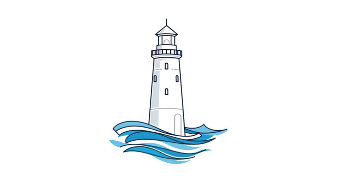 Illustrated Lighthouse with Waves Guiding Ships Safely.