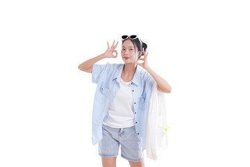 Summer Breeze: A young woman, radiating optimism with a gesture of approval, stands bathed in a natural light setting, embodying the essence of a carefree, sunny day.