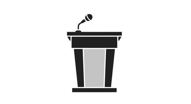 Black and gray podium with microphone for public speaking.