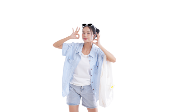 Summer Breeze: A young woman, radiating optimism with a gesture of approval, stands bathed in a natural light setting, embodying the essence of a carefree, sunny day.