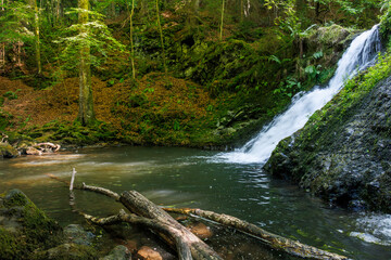 Landscape of the Chiloza waterfalls in Auvergne, France