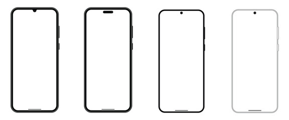 Smartphone Front Camera Designs Mockup – Teardrop, Notch, and Punch-Hole Variants