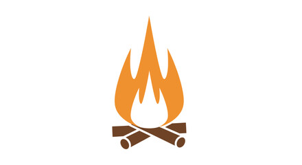 Stylized Campfire Illustration with Orange Flames and Brown Logs.