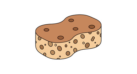 Cartoon-style illustration of a brown porous cleaning sponge.