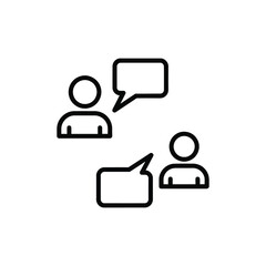 Illustration of two people communicating with speech bubbles, simple design for business, education, or social interaction