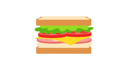 Colorful cartoon sandwich with fresh bread cheese ham tomato and lettuce.