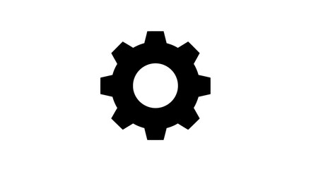 gears isolated on white, Black silhouette icon of a single industrial gear wheel.