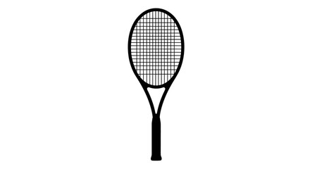 Badminton racket isolated on white background,  black silhouette icon of a tennis racket
