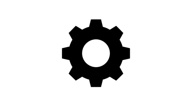 gears isolated on white, Black silhouette icon of a single industrial gear wheel.