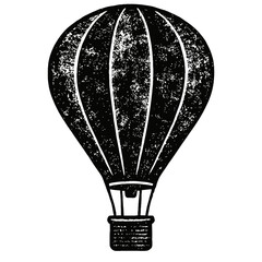 Obraz premium Distressed Hot Air Balloon Illustration: Vintage Black and White Graphic Design Element for Travel, Adventure, and Sky-Themed Projects, Featuring a Classic Airship Silhouette with Grunge Texture. Perf