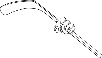 An ice hockey claw sports illustration of an eagle or animal monster hand holding a hockey stick