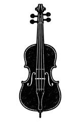 Fototapeta premium Striking vintage illustration of a classical bowed string instrument, an elegant cello or upright bass, rendered in a monochrome black and white style. Perfect for music-themed designs, orchestral art