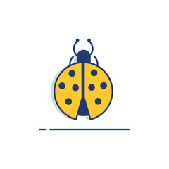 Yellow Ladybug Icon with Blue Dots and Outline on Transparent Background Representing Insect and Nature Element