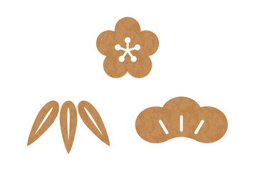 松竹梅の和風イラスト 金色の和紙風テクスチャ