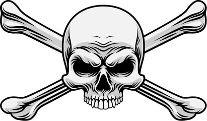 A skull and crossbones pirate crossed bones jolly roger design in a vintage retro woodcut style