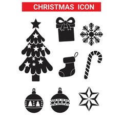 Hanging Christmas tree ball with snowflake icon. Black silhouette.Christmas ball icon. Set of christmas balls. Christmas ball icons in flat linear design.
