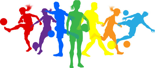 Soccer football player male and female colorful silhouette outlines men and women group © Christos Georghiou