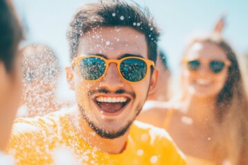 Joyful Moment with Glasses: A person radiates happiness, capturing a candid moment filled with laughter, fun, and celebration.