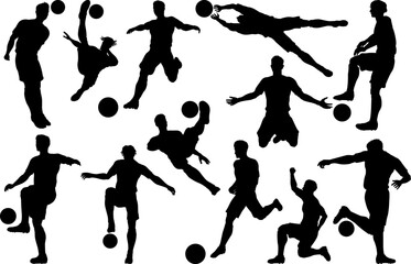 Soccer football player male silhouette outlines men group set