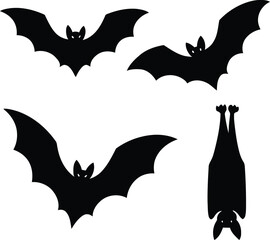 Set of Black Bat Silhouettes