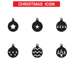 Hanging Christmas tree ball with snowflake icon. Black silhouette.Christmas ball icon. Set of christmas balls. Christmas ball icons in flat linear design.