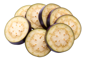 Freshly sliced eggplant rounds top view isolated culinary ingredient ready for cooking and healthy eating