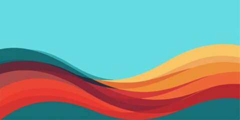 Abstract flowing waves of warm colors against a cool teal background