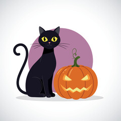 Cute Black Cat and Pumpkin – Halloween Vector Art