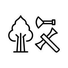 Icon of deforestation with tree and axe