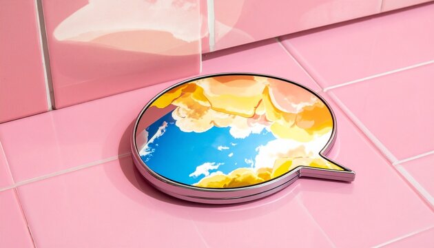 Speech bubble with a globe inside on a pink background. - Powered by Adobe